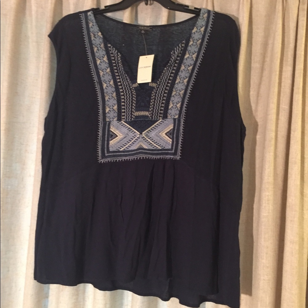Lucky Brand Navy Sleeveless Embroidered top - 3X